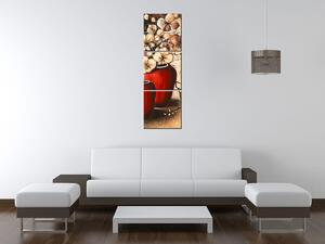 Obraz s hodinami Orchidei v červenej váze - 3 dielny Rozmery: 90 x 30 cm