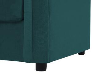 Rozkladacia pohovka zelená zamatová látková čalúnená nohy z tmavého dreva 3 miestna s matracom súčasný dizajn
