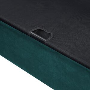 Rozkladacia pohovka zelená zamatová látková čalúnená nohy z tmavého dreva 3 miestna s matracom súčasný dizajn