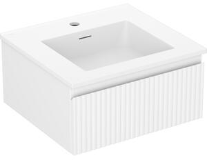 Mexen Rivel, kúpeľňová skrinka 50 cm s umývadlom Otis, 1 zásuvka, drážkovaná, biela matná, 91A20-05023-1-BF01-W18M01