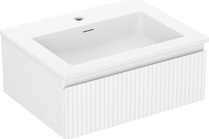 Mexen Rivel, kúpeľňová skrinka 60 cm s umývadlom Otis, 1 zásuvka, drážkovaná, biela matná, 91A20-06023-1-BF01-W18M01