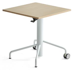 Výškovo nastaviteľný stôl ARISE, 650x650 mm, laminát - breza, biela
