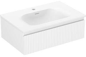 Mexen Rivel, kúpeľňová skrinka 70 cm s umývadlom Vela, 1 zásuvka, drážkovaná, biela matná, 91A20-07023-1-BF01-W23M01