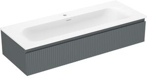 Mexen Rivel, kúpeľňová skrinka 120 cm s umývadlom Vela, 1 zásuvka, drážkovaná, grafitová matná/biela matná, 91A20-12023-1-BF66-W23M0