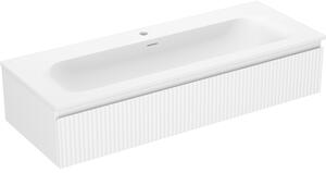 Mexen Rivel, kúpeľňová skrinka 120 cm s umývadlom Vela, 1 zásuvka, drážkovaná, biela matná, 91A20-12023-1-BF01-W23M01