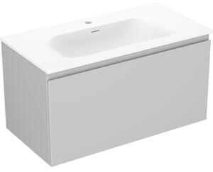 Mexen Orio, kúpeľňová skrinka 90 cm s umývadlom Vela, 1 zásuvka, šedá matná/biela matná, 91A10-09047-1-BF62-W23M01