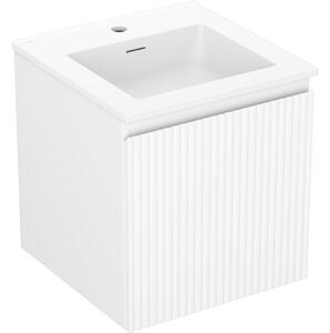 Mexen Rivel, kúpeľňová skrinka 45 cm s umývadlom Otis, 1 zásuvka, drážkovaná, biela matná, 91A20-04547-1-BF01-W18M01
