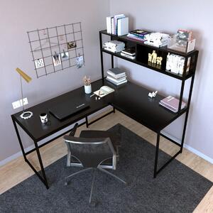 Hanah Home Rohový písací stôl s nástennou policou Kucuk čierny