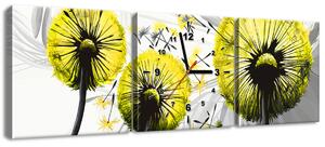Obraz s hodinami Krásne žlté púpavy - 3 dielny Rozmery: 100 x 70 cm