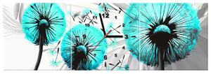 Obraz s hodinami Krásne tyrkysové púpavy - 3 dielny Rozmery: 80 x 40 cm
