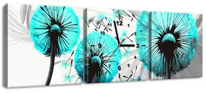 Obraz s hodinami Krásne tyrkysové púpavy - 3 dielny Rozmery: 90 x 70 cm