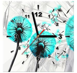 Obraz s hodinami Krásne tyrkysové púpavy Rozmery: 30 x 30 cm