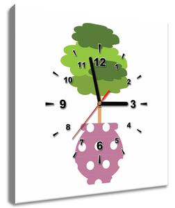 Obraz s hodinami Zelený stromček vo váze Rozmery: 30 x 30 cm