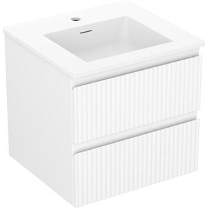 Mexen Rivel, kúpeľňová skrinka 50 cm s umývadlom Otis, 2 zásuvky, drážkovaná, biela matná, 91A20-05047-2-BFF01-W18M01