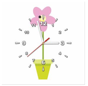 Obraz s hodinami Ružový kvietok v črepníku Rozmery: 30 x 30 cm