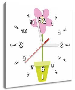 Obraz s hodinami Ružový kvietok v črepníku Rozmery: 40 x 40 cm