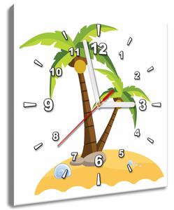 Obraz s hodinami Ostrovček s dvoma palmami Rozmery: 40 x 40 cm