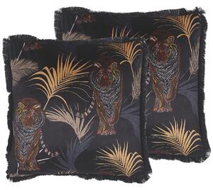 Sada 2 dekoratívnych vankúšov čierna viacfarebná polyester 45 x 45 cm štvorcový tvar zvierací vzor motív tigra moderný glamour štýl doplnky