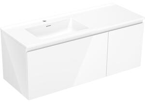 Mexen Orio, kúpeľňová skrinka 120 cm s ľavým umývadlom Otis, 1S, 1D, biela lesklá, 91A13-12047-3-BBFF00-W18L00