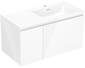 Mexen Orio, kúpeľňová skrinka 90 cm s pravým umývadlom Otis, 1S, 1D, biela lesklá, 91A13-09047-3-BBFF00-W18P00