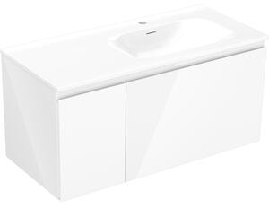 Mexen Orio, kúpeľňová skrinka 100 cm s pravým umývadlom Vela, 1S, 1D, biela lesklá, 91A13-10047-3-BBFF00-W23P00