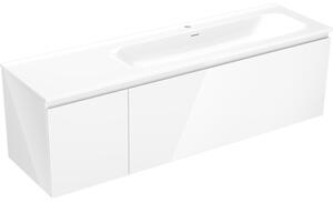 Mexen Orio, kúpeľňová skrinka 160 cm s pravým umývadlom Vela, 1S, 1D, biela lesklá, 91A13-16047-3-BBFF00-W23P00