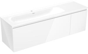 Mexen Orio, kúpeľňová skrinka 160 cm s umývadlom Vela vľavo, 1S, 1D, biela lesklá, 91A13-16047-3-BBFF00-W23L00