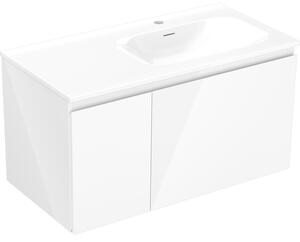 Mexen Orio, kúpeľňová skrinka 90 cm s pravým umývadlom Vela, 1S, 1D, biela lesklá, 91A13-09047-3-BBFF00-W23P00