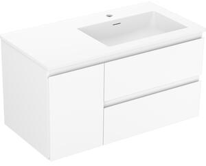 Mexen Orio, kúpeľňová skrinka 90 cm s pravým umývadlom Otis, 2S, 1D, biela matná, 91A13-09047-3-BBFFF01-W18P01