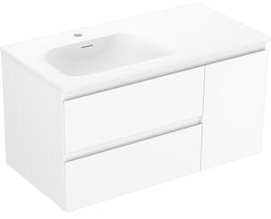 Mexen Orio, kúpeľňová skrinka 90 cm s umývadlom Vela vľavo, 2S, 1D, biela matná, 91A13-09047-3-BBFFFF01-W23L01