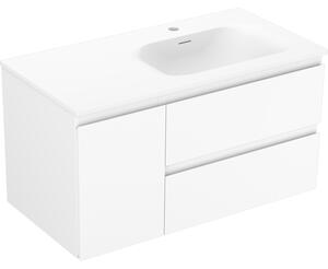 Mexen Orio, kúpeľňová skrinka 90 cm s pravým umývadlom Vela, 2S, 1D, biela matná, 91A13-09047-3-BBFFFF01-W23P01