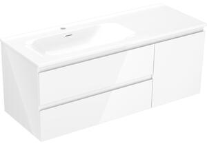 Mexen Orio, kúpeľňová skrinka 120 cm s umývadlom Vela vľavo, 2S, 1D, biela lesklá, 91A13-12047-3-BBFFF00-W23L00