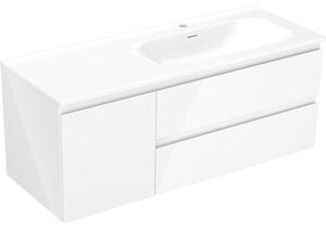 Mexen Orio, kúpeľňová skrinka 120 cm s pravým umývadlom Vela, 2S, 1D, biela lesklá, 91A13-12047-3-BBFFF00-W23P00