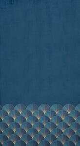 Modrý zamatový záves GINA s vejárovou potlačou 140x250 cm