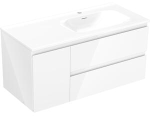 Mexen Orio, kúpeľňová skrinka 100 cm s pravým umývadlom Vela, 2S, 1D, biela lesklá, 91A13-10047-3-BBFFF00-W23P00