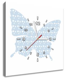 Obraz s hodinami Modrý motýlik Rozmery: 40 x 40 cm