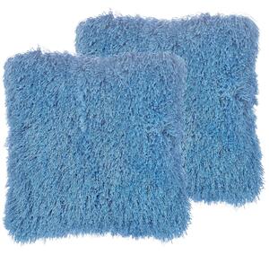 Sada 2 dekoratívnych vankúšov modrý polyester 45 x 45 cm umelá kožušina mäkká výplň moderný štýl