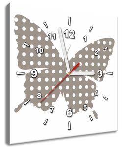 Obraz s hodinami Šedý motýlik Veľkosť: 30 x 30 cm