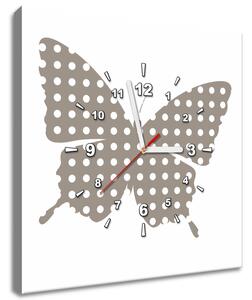 Obraz s hodinami Šedý motýlik Rozmery: 30 x 30 cm