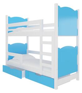 Detská poschodová posteľ BALADA, 180x75, biela/modrá