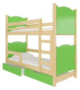 Detská poschodová posteľ BALADA, 180x75, sosna/zelená