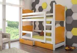 Detská poschodová posteľ BALADA, 180x75, biela/oranžová