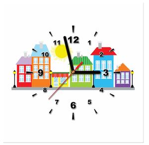 Obraz s hodinami Farebné domčeky Rozmery: 30 x 30 cm
