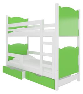 Detská poschodová posteľ BALADA, 180x75, biela/zelená