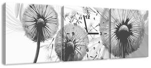 Gario 3 dielny obraz s hodinami Šedé púpavy Veľkosť: 90 x 30 cm