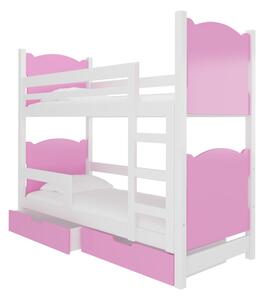 Detská poschodová posteľ BALADA, 180x75, biela/ružová