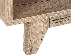 Nočný stolík svetlé drevo s čiernou MDF 46x50 cm 1 zásuvka otvorená polica spálňový nábytok moderný škandinávsky štýl