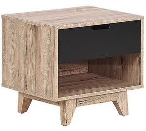 Nočný stolík svetlé drevo s čiernou MDF 46x50 cm 1 zásuvka otvorená polica spálňový nábytok moderný škandinávsky štýl