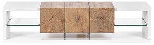 TV stolík biely svetlé drevo MDF tvrdené sklo 160 cm do 70 ʺ zásuvka police moderný dizajn