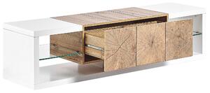 TV stolík biely svetlé drevo MDF tvrdené sklo 160 cm do 70 ʺ zásuvka police moderný dizajn